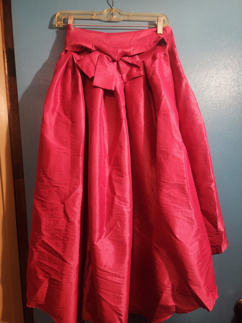 Asymmetrical Tie-Waist Full Skirt in Fuchsia Pink